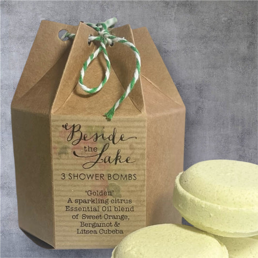 Luxury Shower Bombs - 'Golden' (Sweet Orange, Bergamot & Litsea cubeba/May Chang Essential Oils