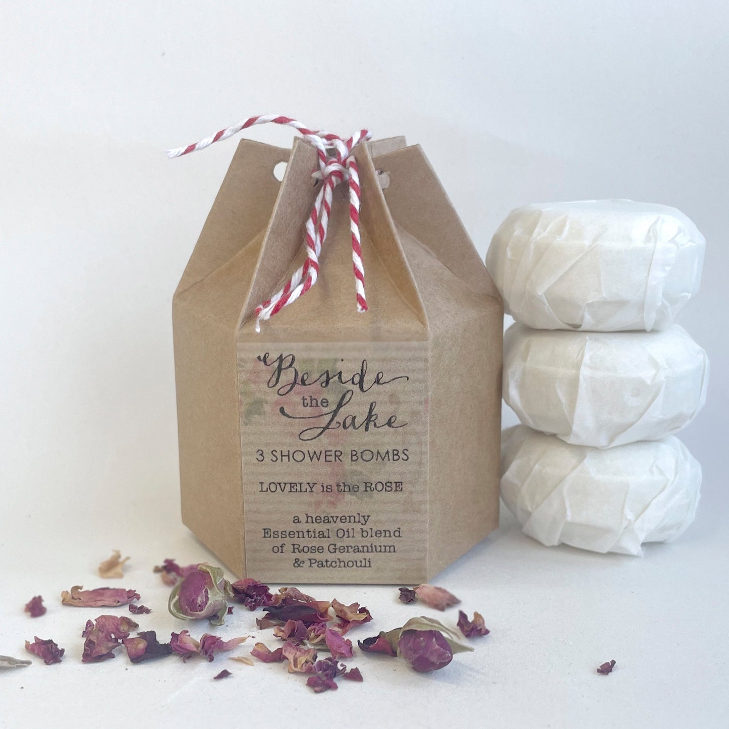 Luxury Shower Bombs (Lovely is the Rose) Rose Geranium & Patchouli